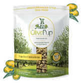 Olive Pup freeze dried cage free chicken dog food with olive oil, complete and balanced 14oz bag