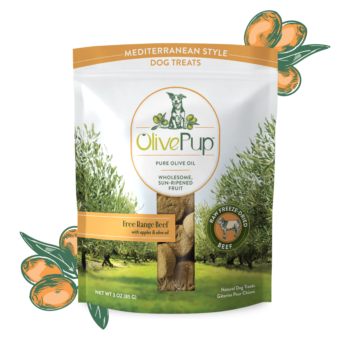Olive Pup freeze dried beef liver dog treats with apples and olive oil, 3oz bag