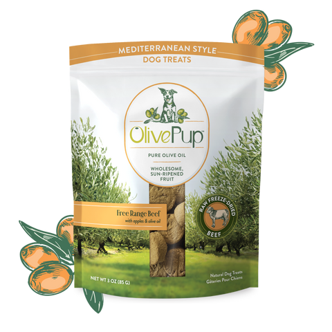 Olive Pup freeze dried beef liver dog treats with apples and olive oil, 3oz bag