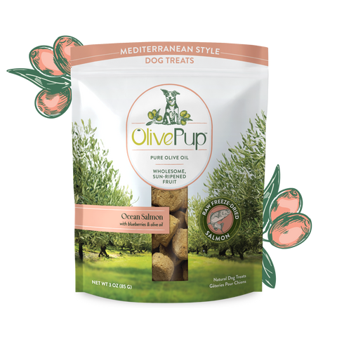 Olive Pup freeze dried salmon dog treats with blueberries and olive oil, 3oz bag